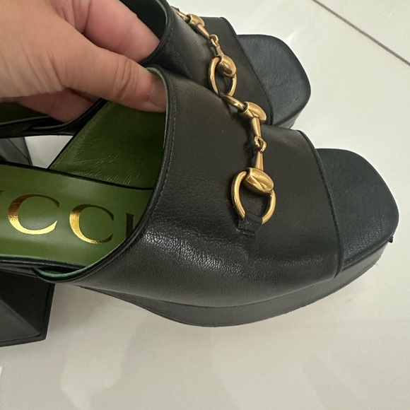 Gucci Black Leather Mules with Gold Detail - Picture 7 of 8